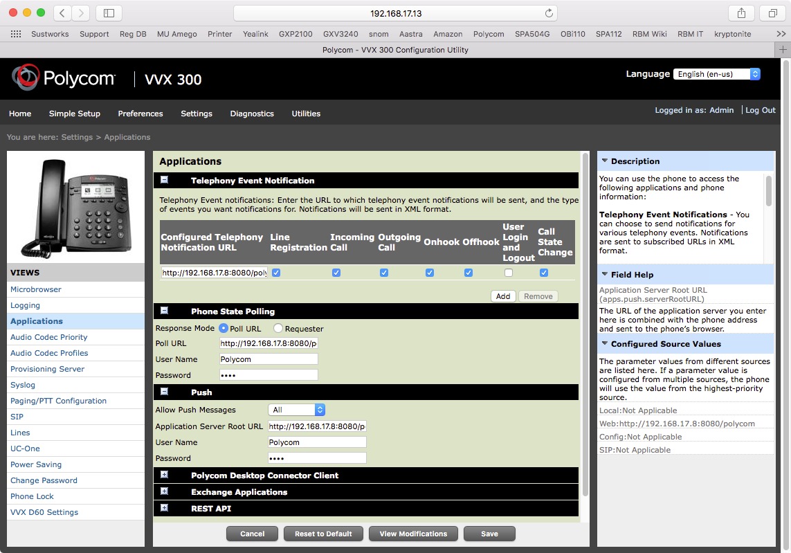 Polycom App Settings